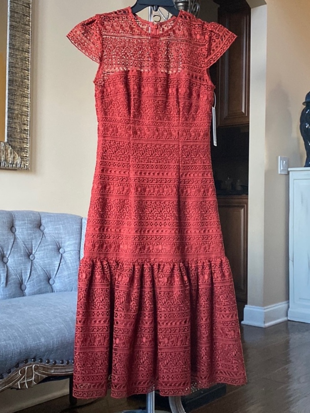 Antonio Melani Hallie Lace Midi Dress Red Ochre NWT Size 0 Wedding Guest